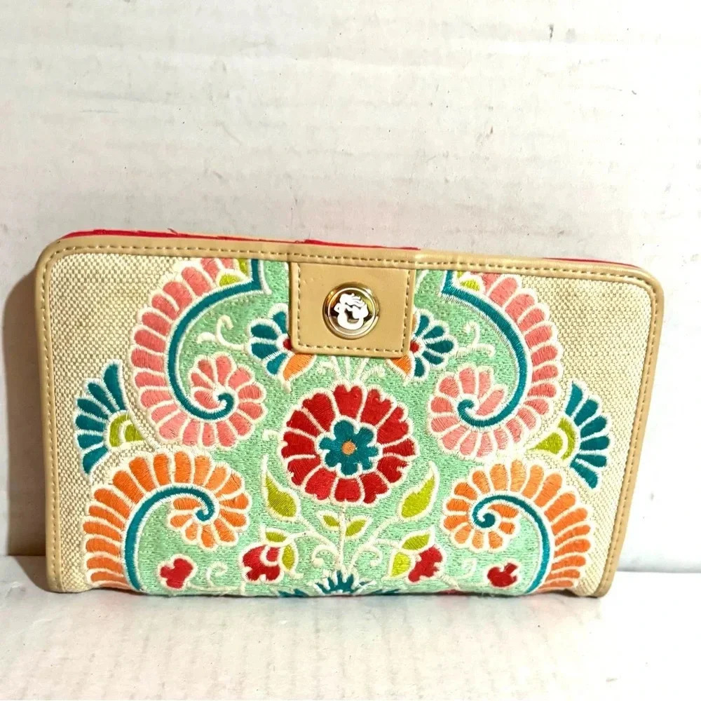 Spartina 449 bright & cherry woven cotton jute fabric wallet